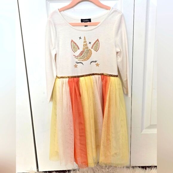 Unicorn Halloween Dress with Pastel Candy Corn Tulle Skirt - Picture 1 of 4